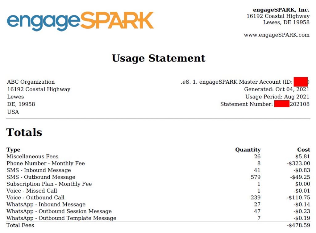engageSPARK_usage_statements